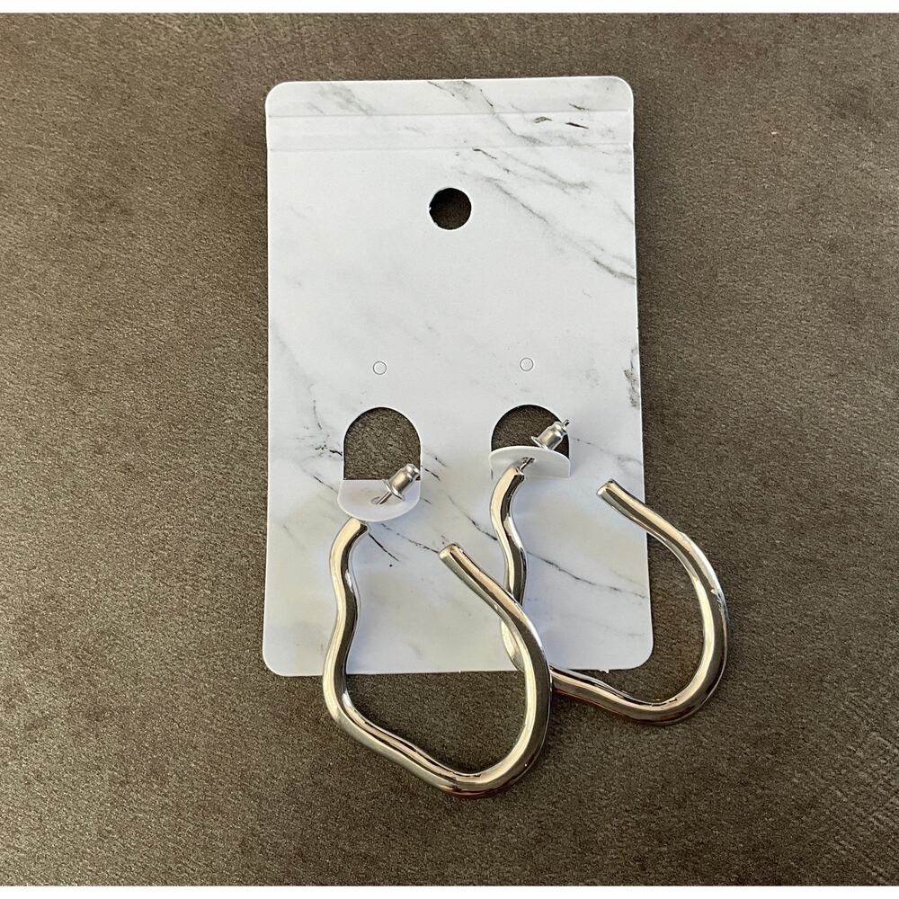Silver Irregular Shape Metal Hoop Earrings